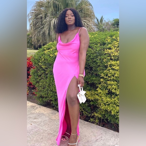 JADE Cowl Neck Backless Maxi Dress - Pink - Picture 1 of 3